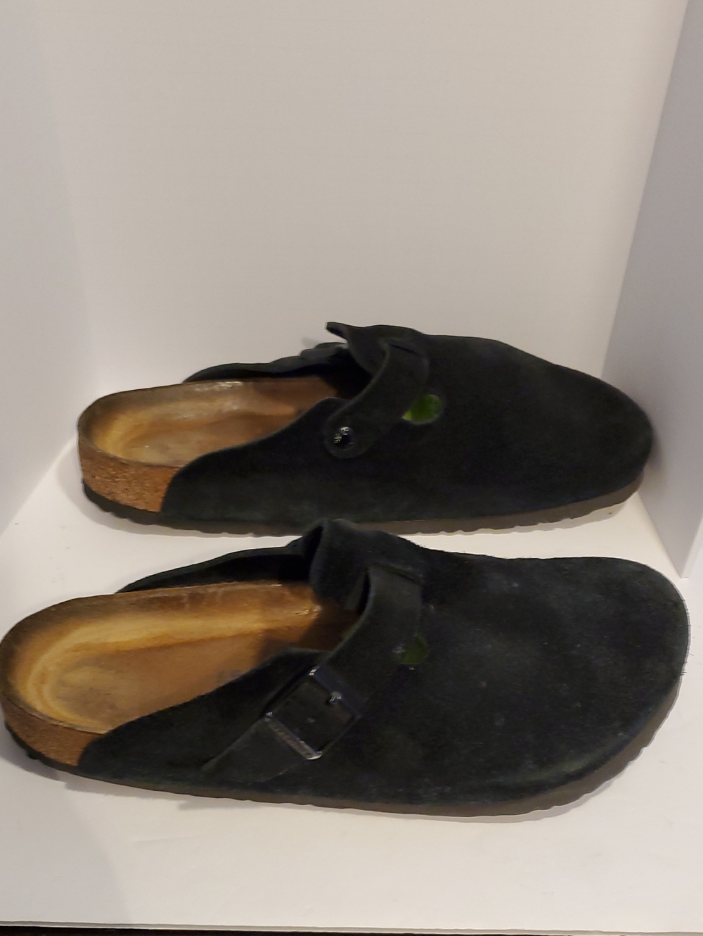 Birkenstock Boston Suede Leather Mules Shoes Clogs In Black Size 12 - Picture 3 of 14